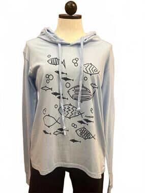 NEW MARUSHKA women's long sleeve t-shirt hoodies in navy on sky